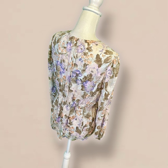 Rebecca Taylor ‘Penelope’ Purple Floral Print Top with Gathered Waist Size 4 - Picture 13 of 16